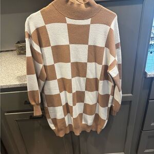 Brown and White Checkered Sweater